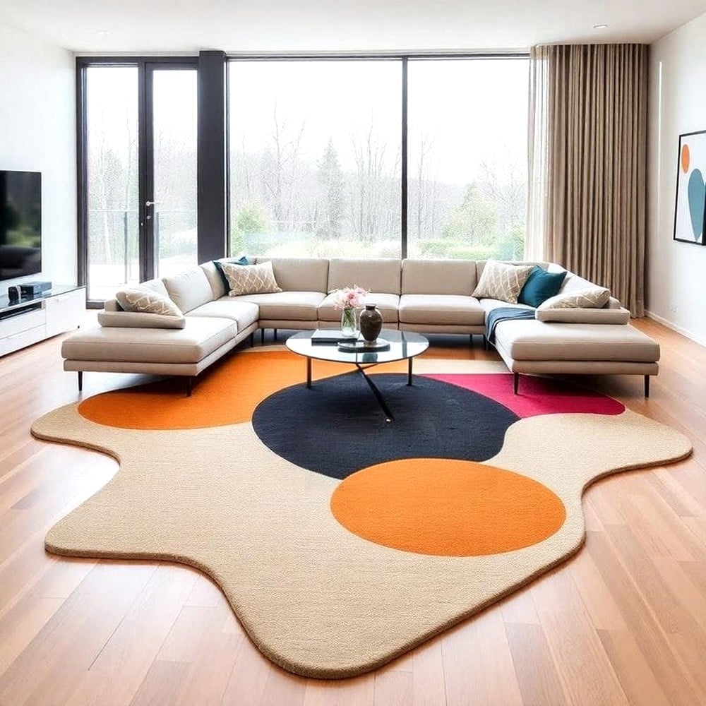 Handcrafted Organic Circle Abstract Living Room Rug